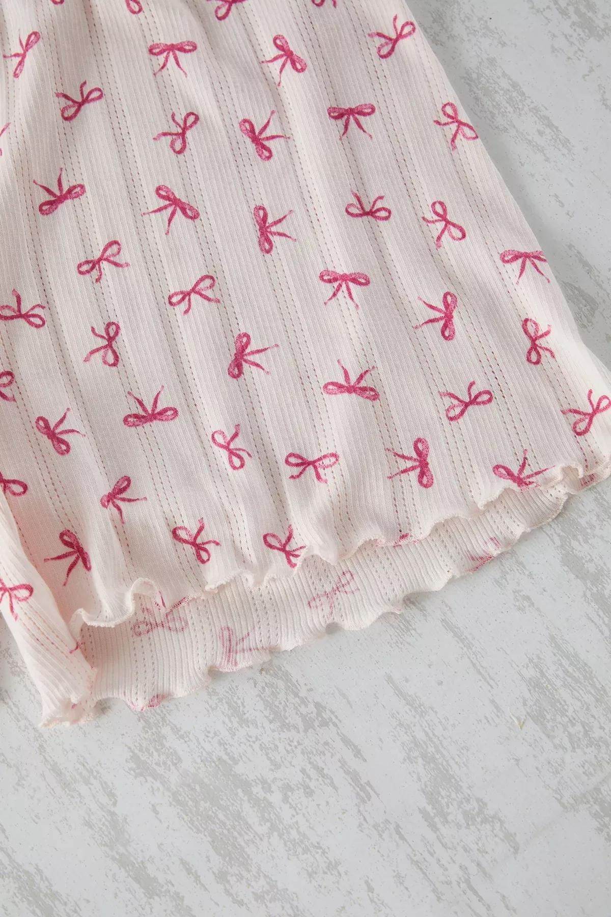 Pink Patterned Openwork Knitted Pyjamas Set, LIGHT PINK, large image number 4