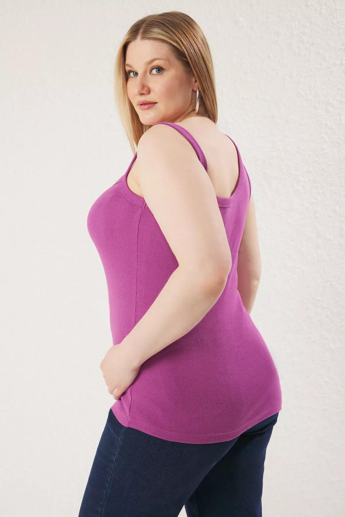 Purple Asymmetrical Collared Plus-Size Tank Top, Purple, large image number 4