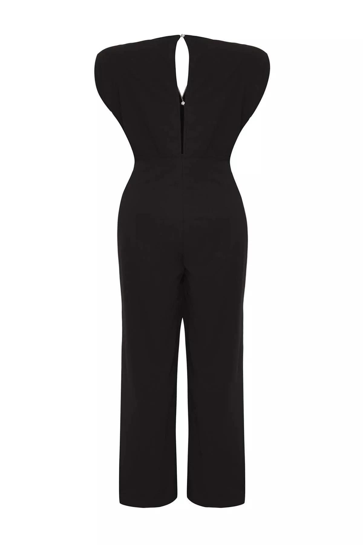 Black Double-Breasted Knitted Plus-Size Jumpsuit, , large image number 5