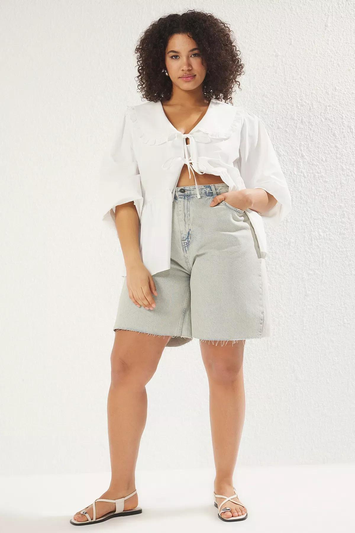 Blue Wide Leg Plus-Size Shorts, , large image number 0