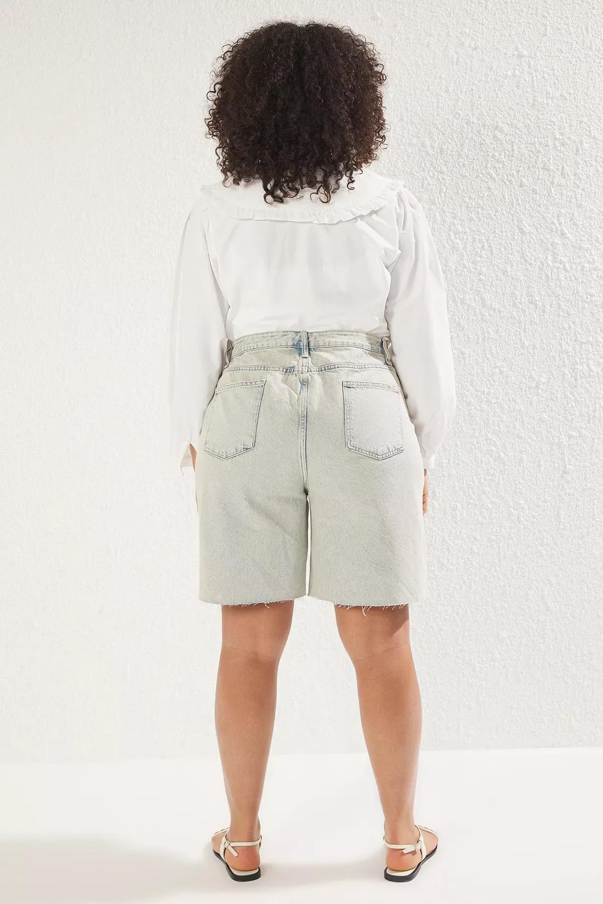 Blue Wide Leg Plus-Size Shorts, , large image number 4