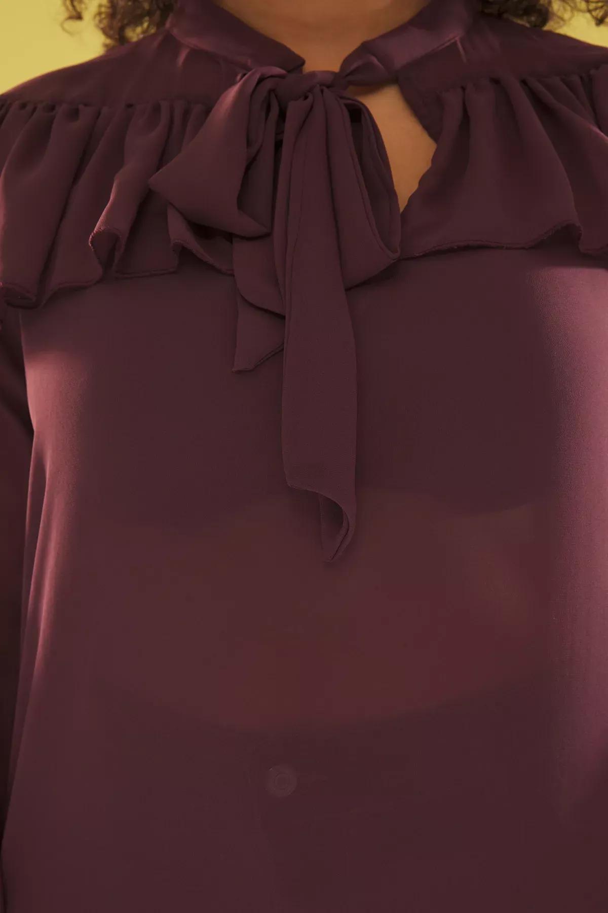 Burgundy Tie-Neck Ruffle Blouse, , large image number 3