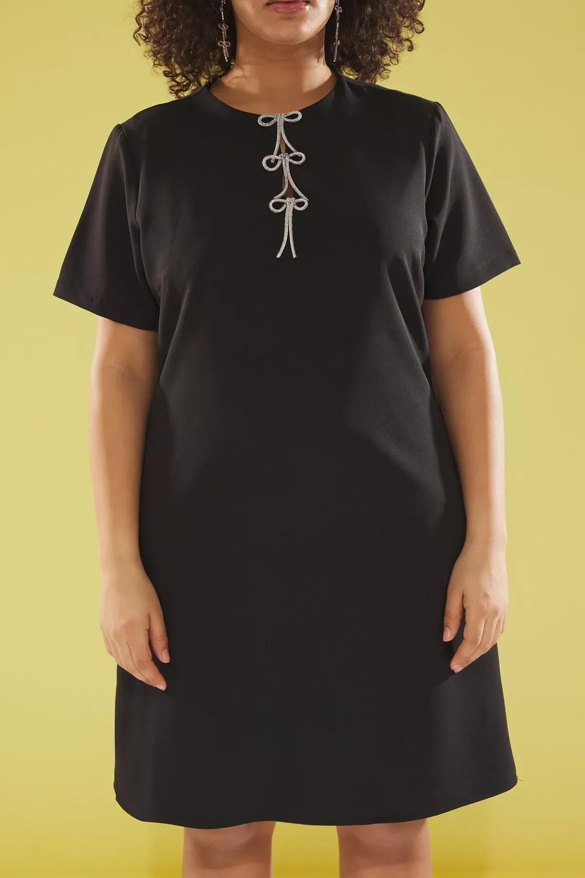 Black Bow Mini Plus-Size Dress, BLACK, large image number 2