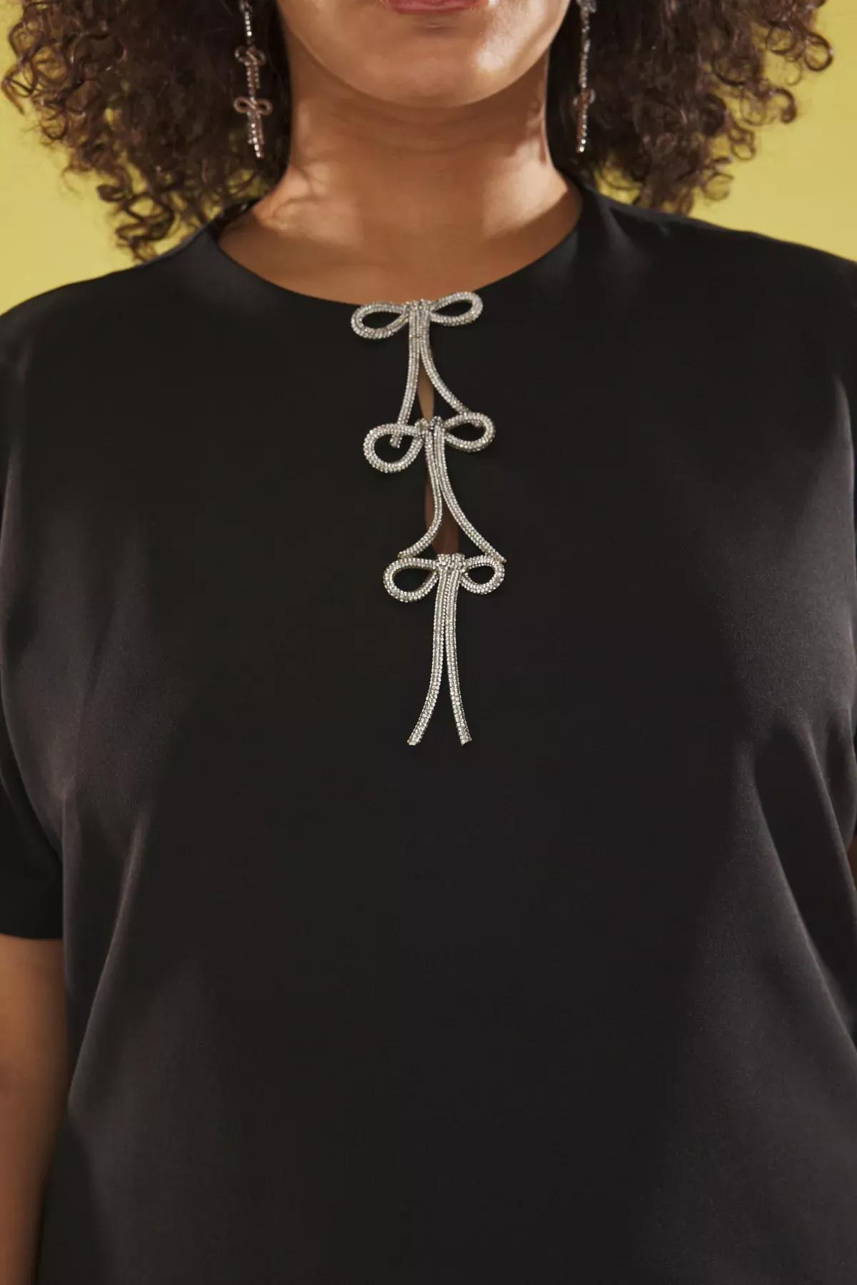 Black Bow Mini Plus-Size Dress, BLACK, large image number 3