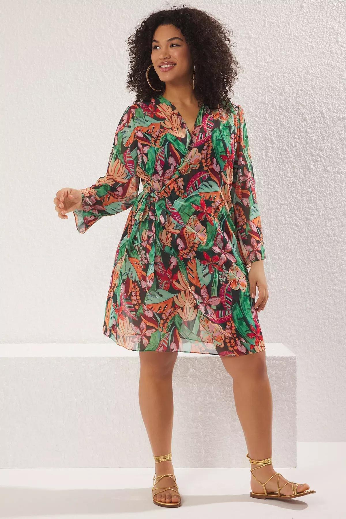 Multicolour Chiffon Beach Dress Plus-Size, C101_7382, large image number 0