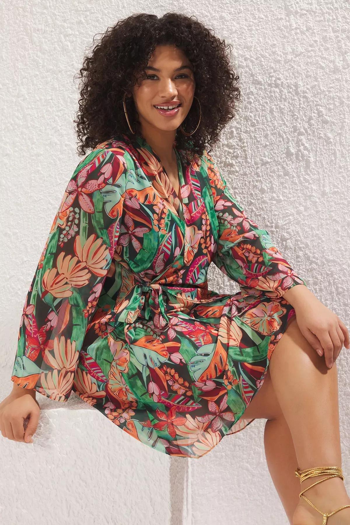Multicolour Chiffon Beach Dress Plus-Size, C101_7382, large image number 1