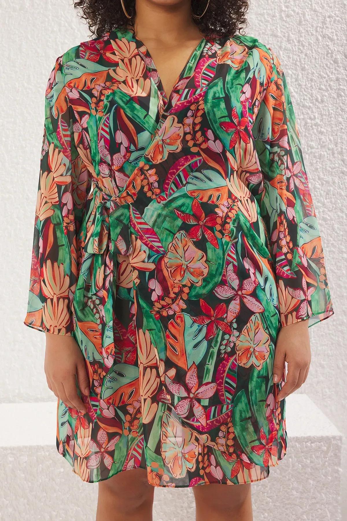 Multicolour Chiffon Beach Dress Plus-Size, C101_7382, large image number 2