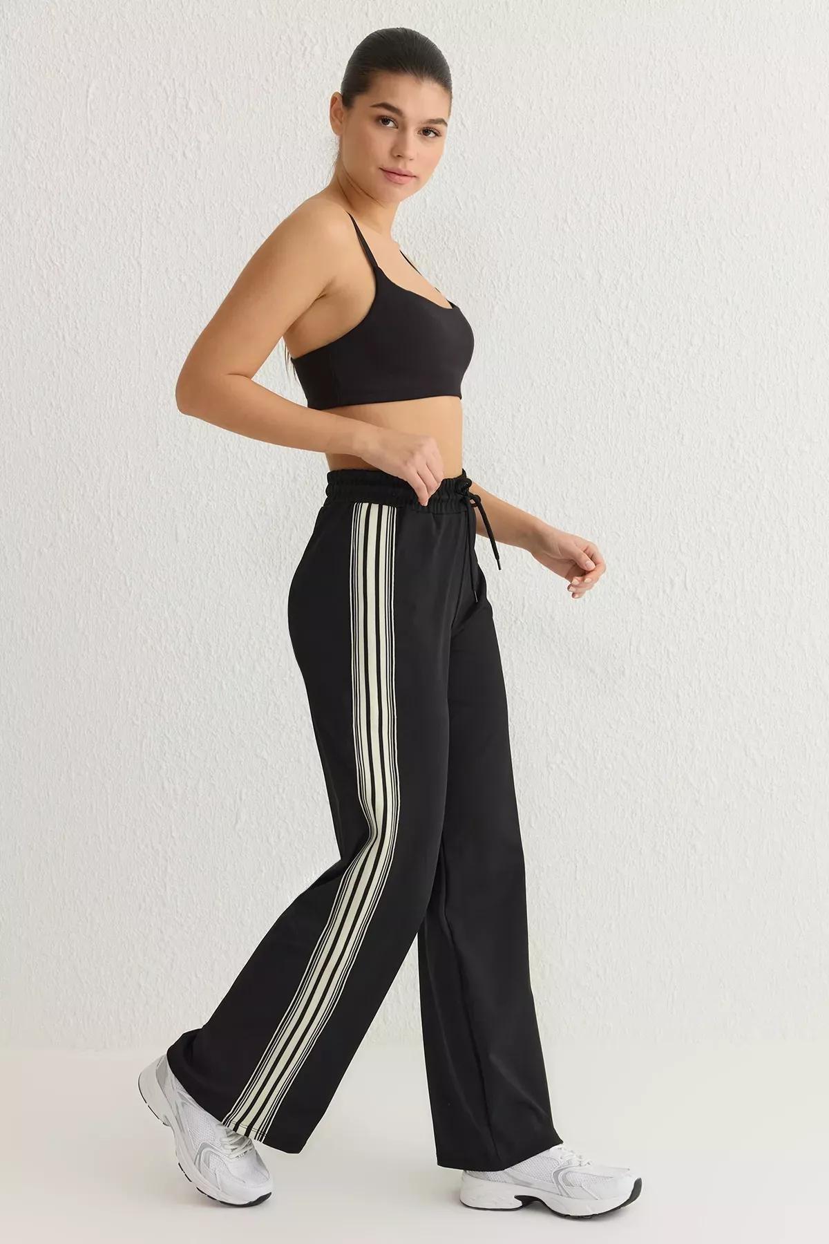 Black Striped Scuba Sports Sweatpants, BLACK, medium