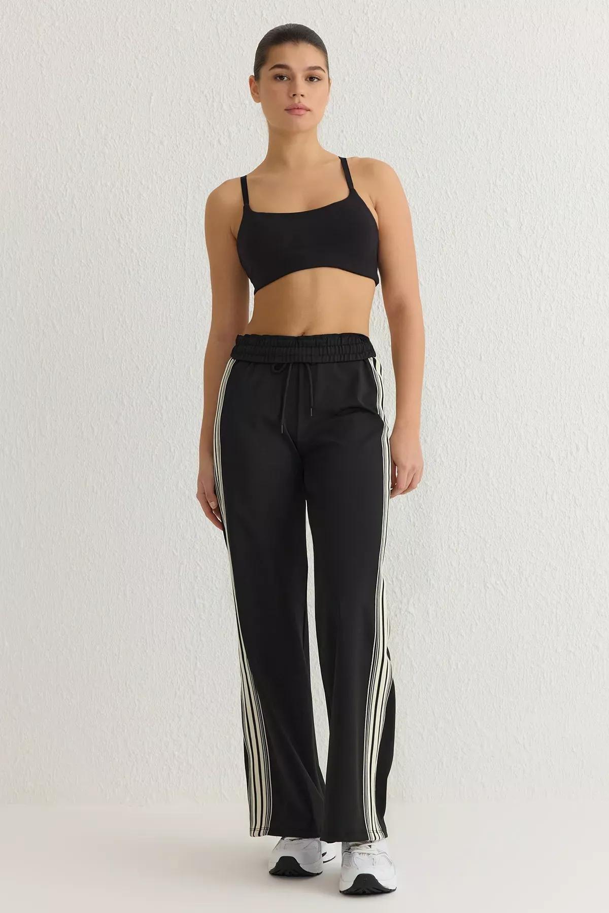 Black Striped Scuba Sports Sweatpants, BLACK, medium