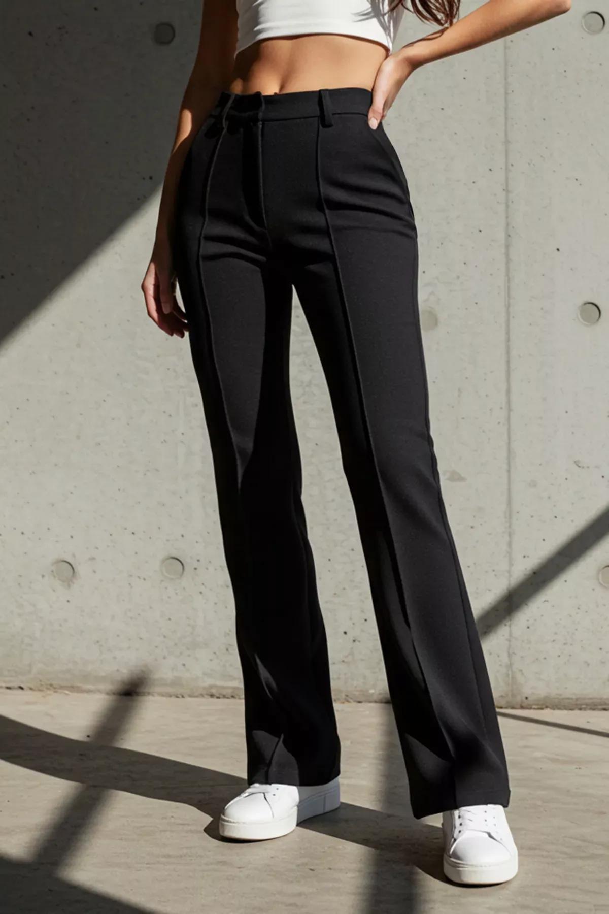 Black Straight Cut Woven Trousers, BLACK, large image number 3
