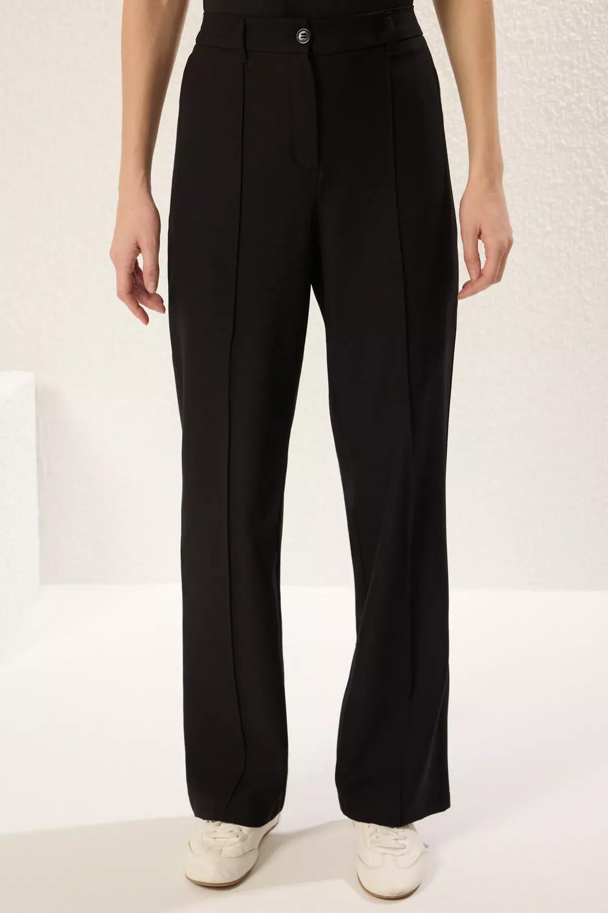 Black Straight Cut Woven Trousers, BLACK, large image number 4