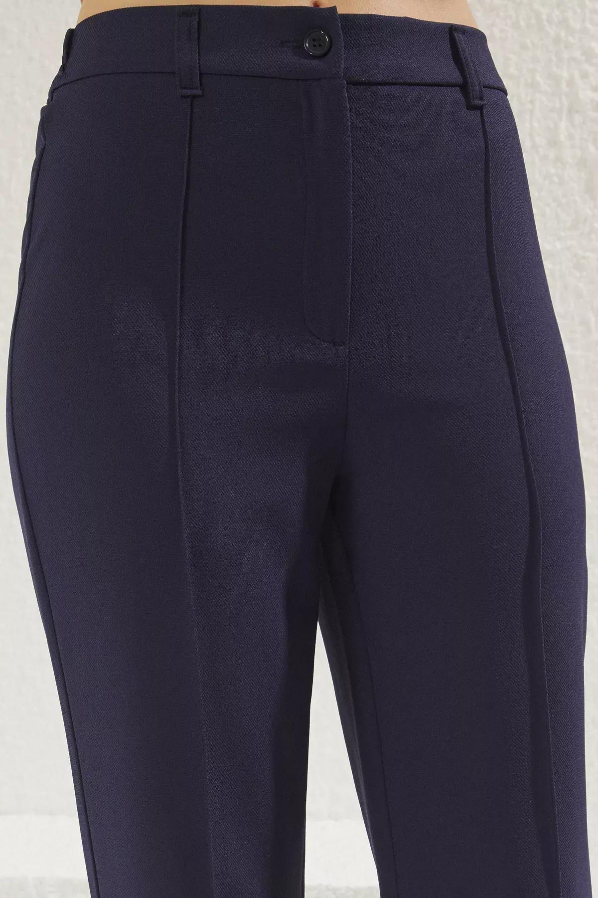 Navy Ribbed Straight Cut Trousers, Navy blue, large image number 2