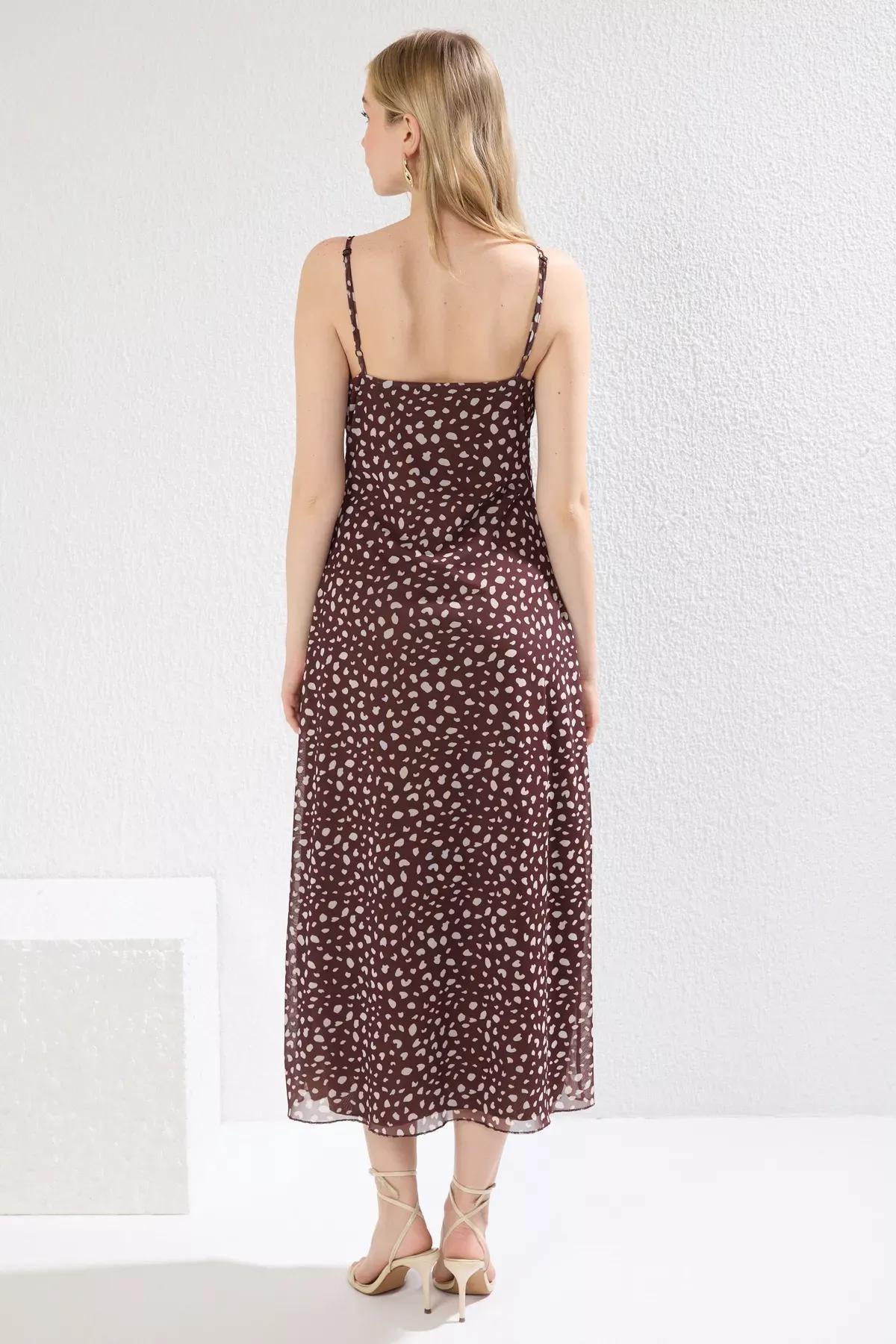 Brown Ruffle Maxi Knit Dress, Brown, large image number 4