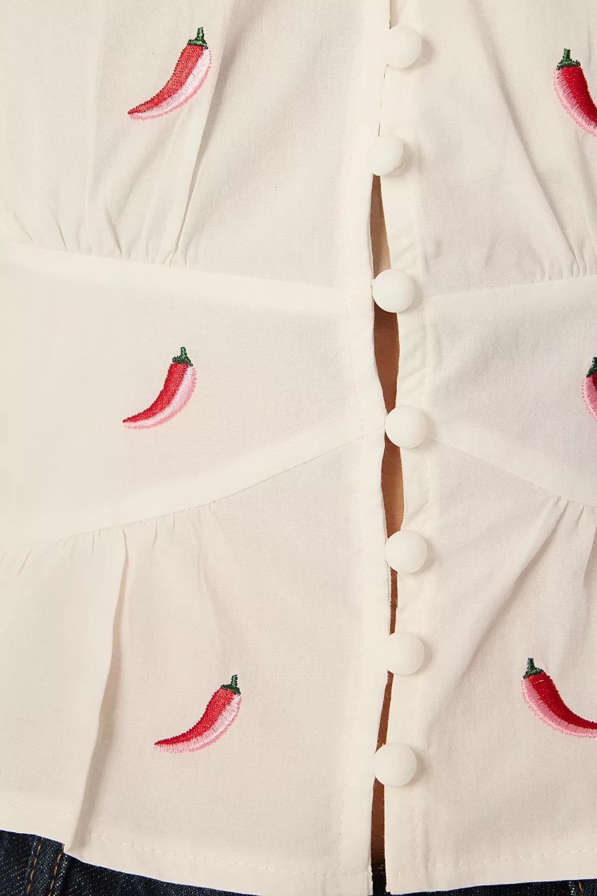 White Embroidered Crop Blouse, White, large image number 3