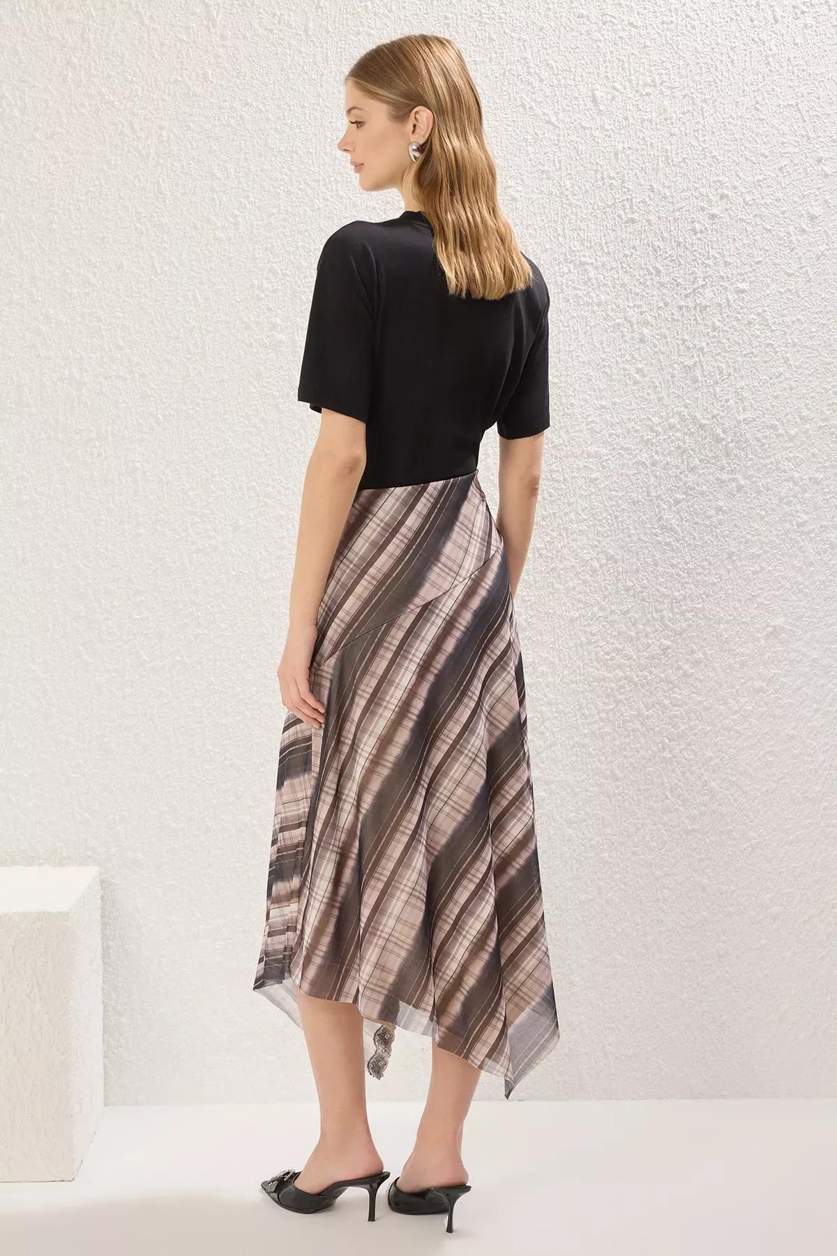 Brown Plaid Tulle Lace Skirt, Brown, large image number 3