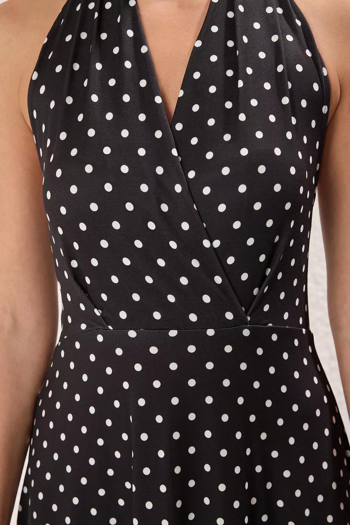 Black Polka Dot Maxi Knit Dress, , large image number 2