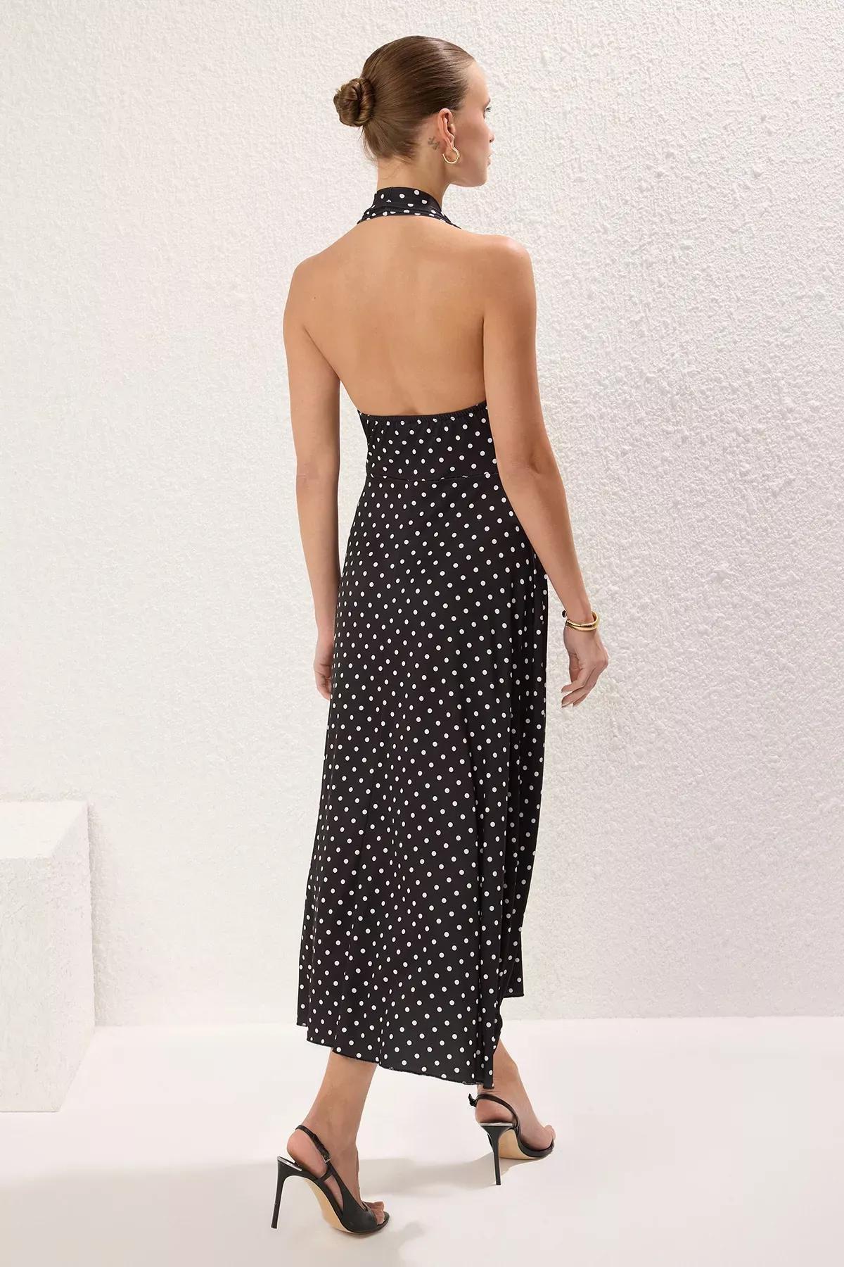 Black Polka Dot Maxi Knit Dress, , large image number 3