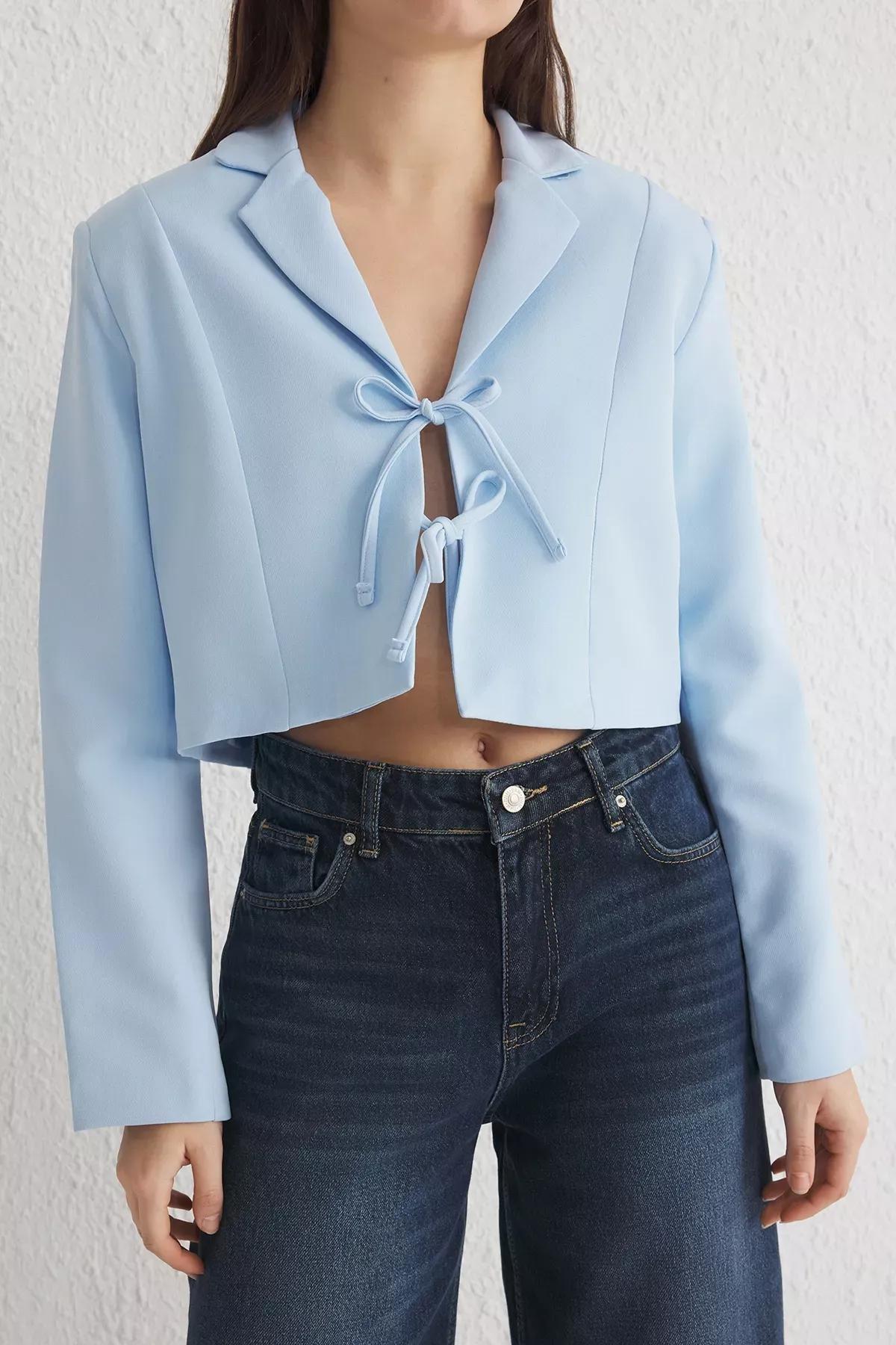 Light Blue Casual Crop Blazer, , large image number 2
