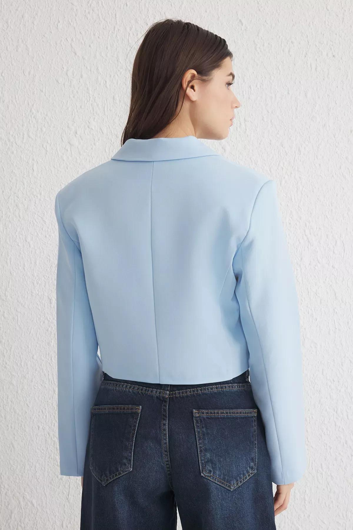 Light Blue Casual Crop Blazer, , large image number 4