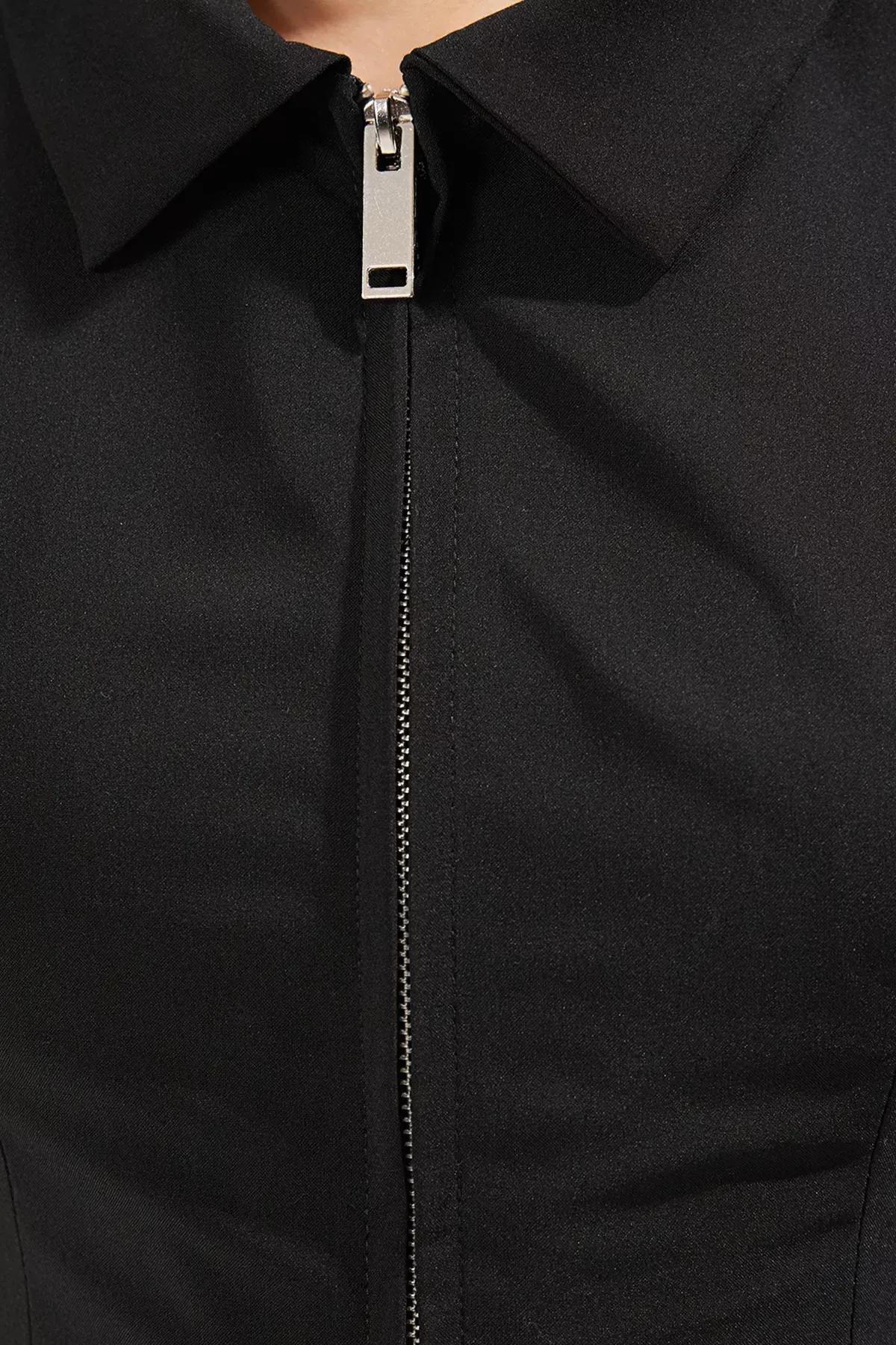 Black Jacket Collar Woven Vest, , large image number 3