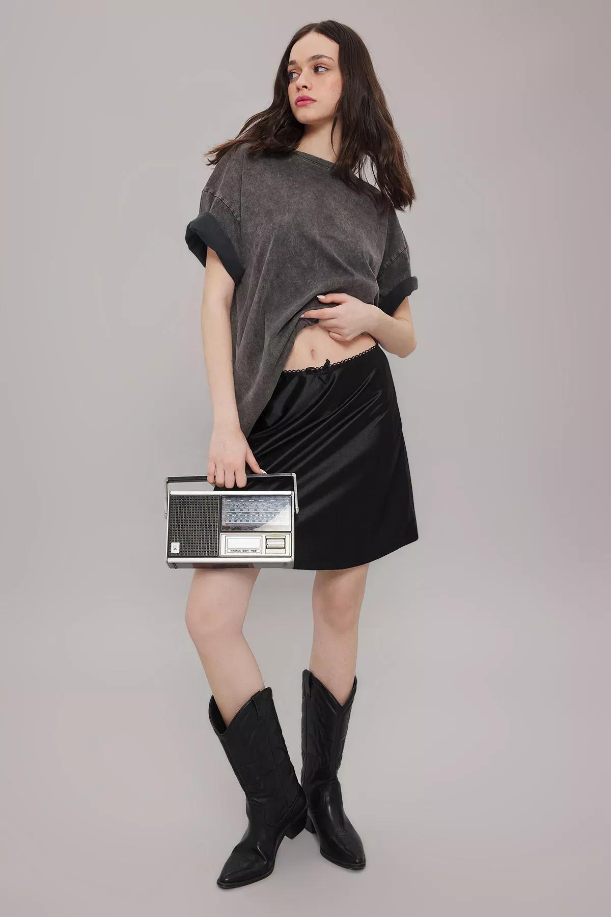 Black A-Line Mini Skirt, , large image number 0