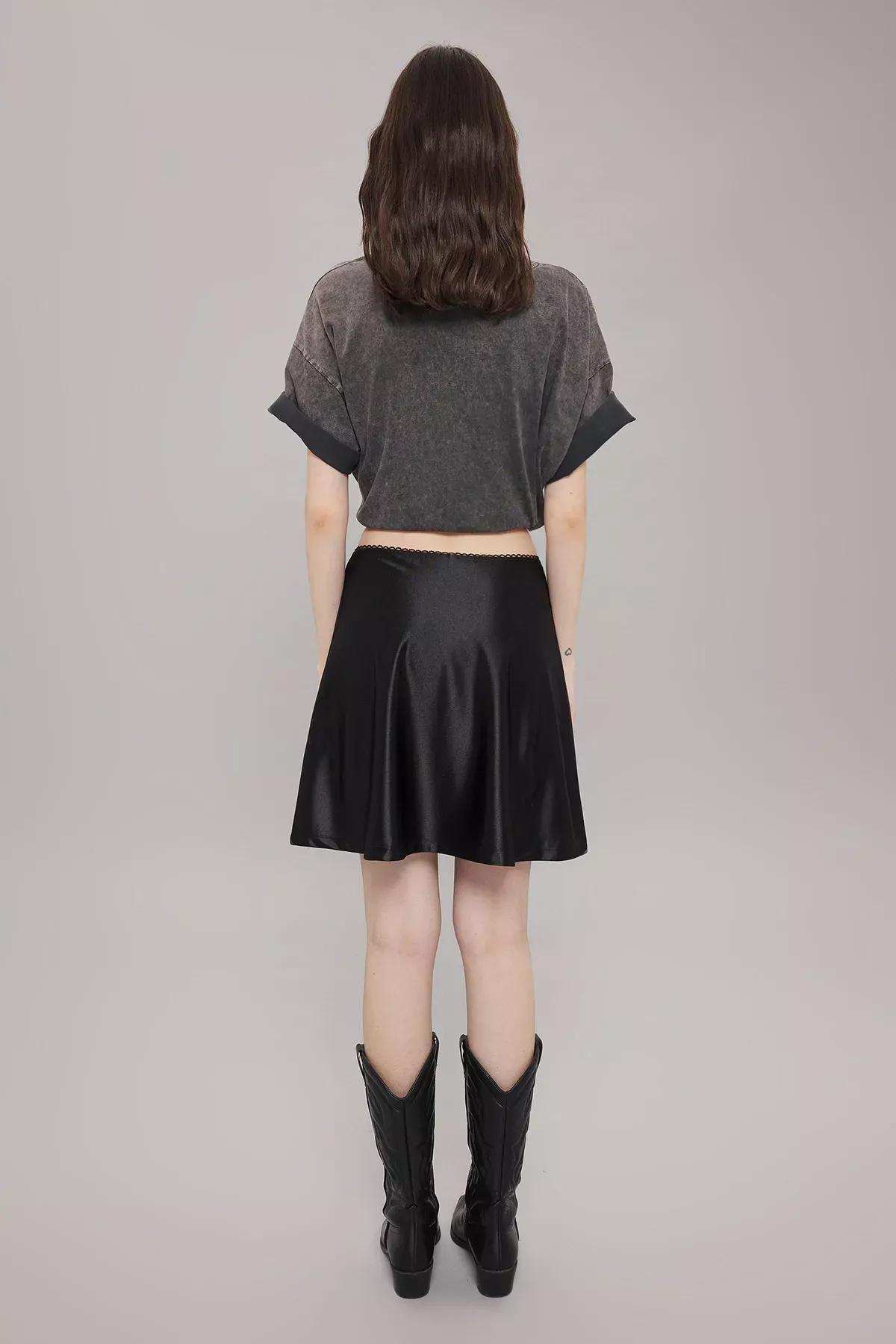 Black A-Line Mini Skirt, , large image number 3