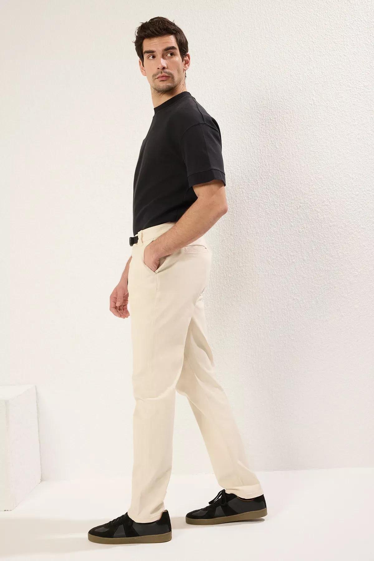 Beige Waist Belt Buckle Trousers, , large image number 1