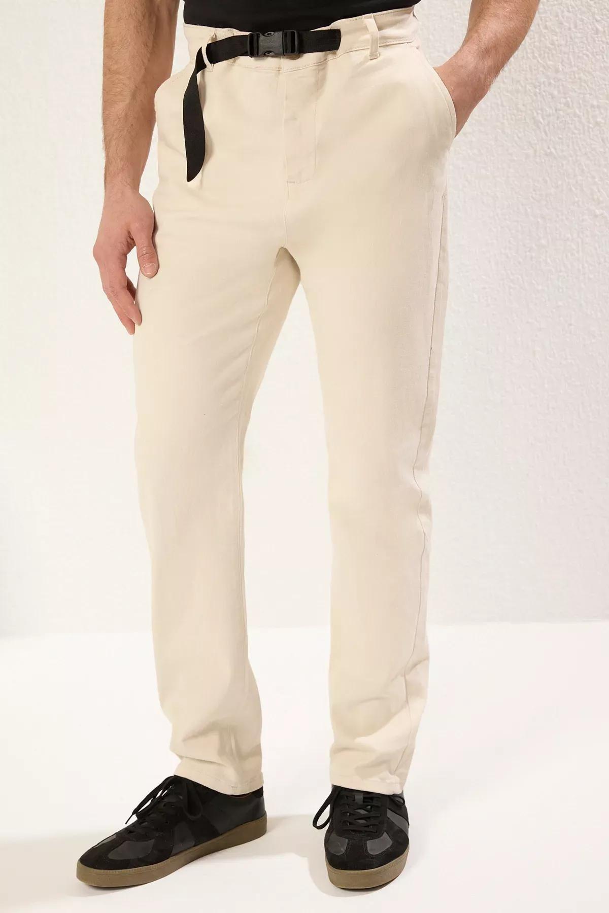 Beige Waist Belt Buckle Trousers, , large image number 2