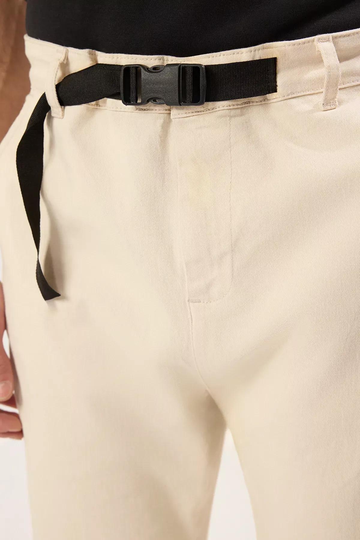 Beige Waist Belt Buckle Trousers, , large image number 3