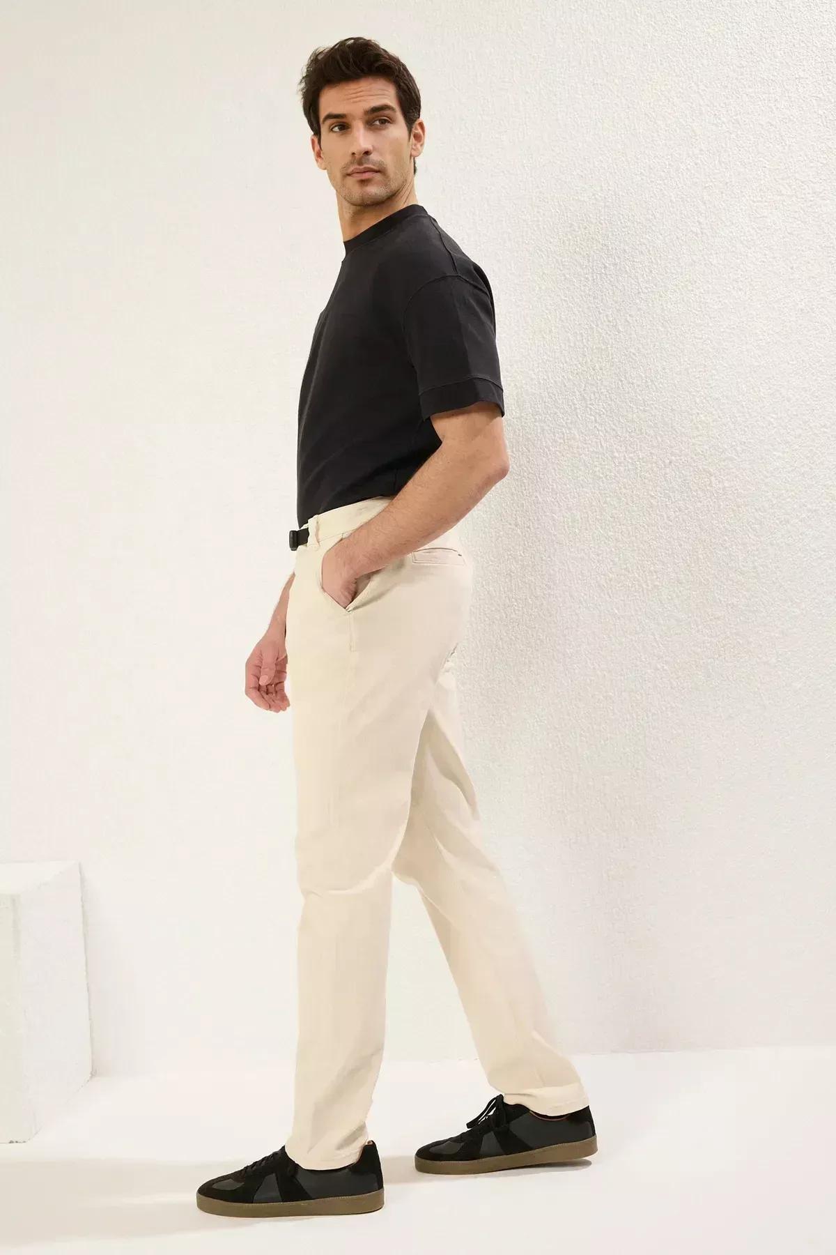 Beige Waist Belt Buckle Trousers, STONE, large image number 4