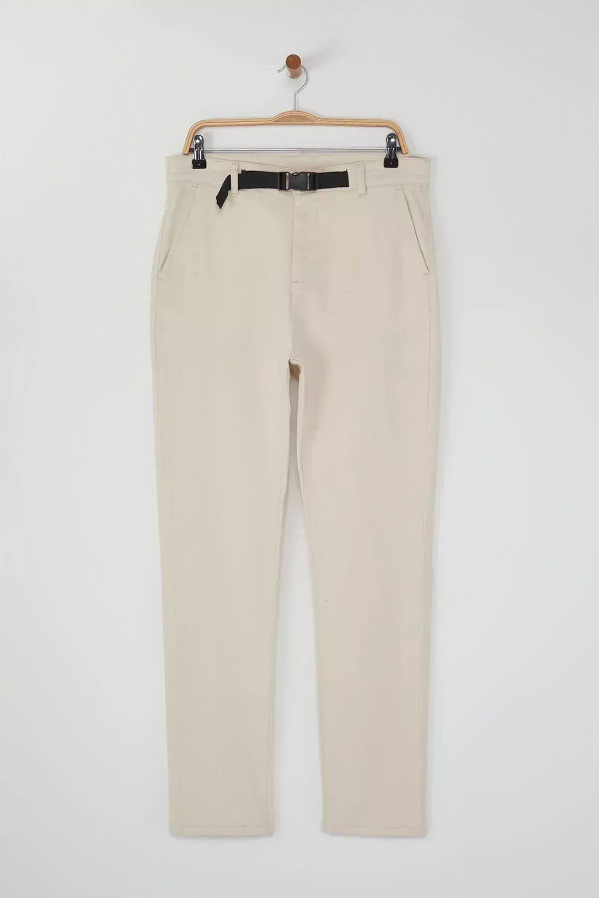 Beige Waist Belt Buckle Trousers, STONE, large image number 8