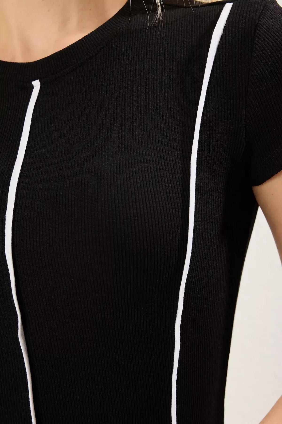 Black Ribbed Detail Fitted Bodycon Midi Knit Dress, , large image number 3