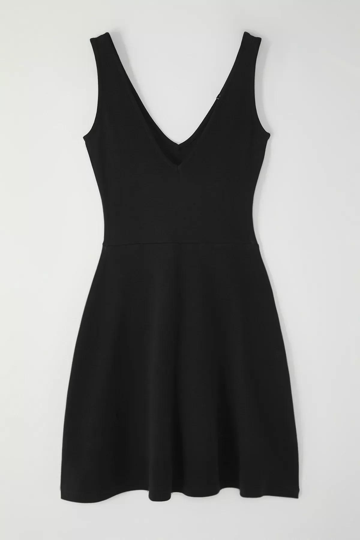 Black Skater V-Neck Mini Knit Dress, , large image number 4