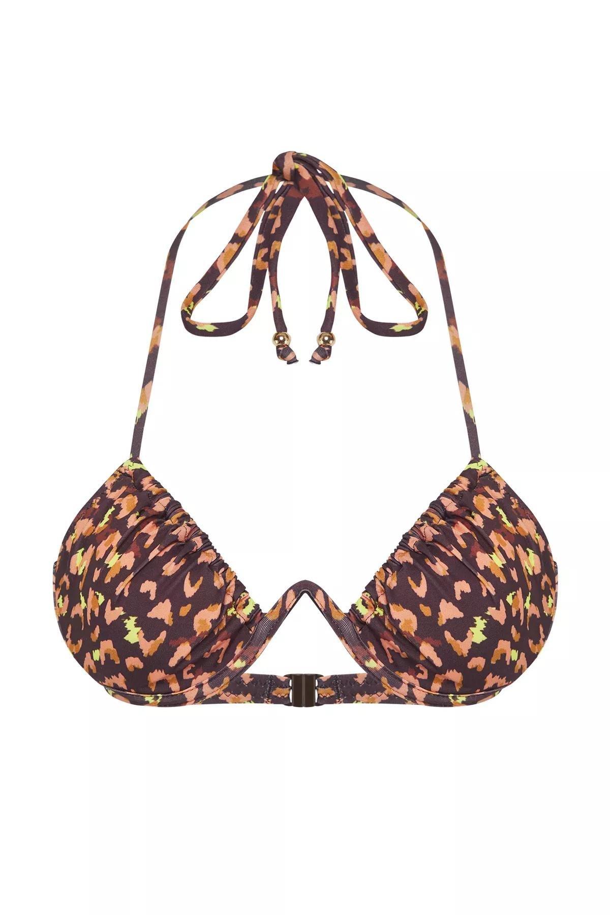 Brown Abstract Patterned Bikini Top, Very colorful, large image number 4