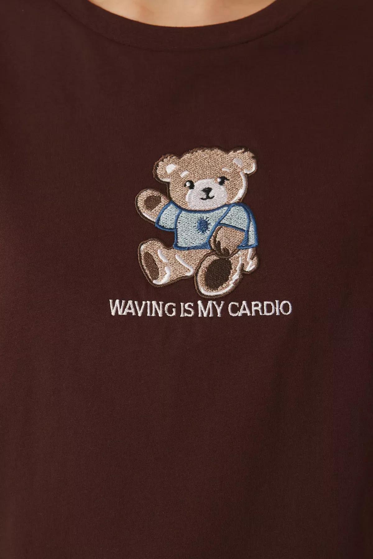 Brown Teddy Bear Embroidered T-Shirt, , large image number 3