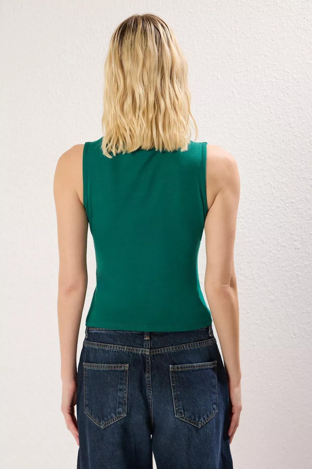 Green Lace Detail Knitted Blouse, Emerald, large image number 4