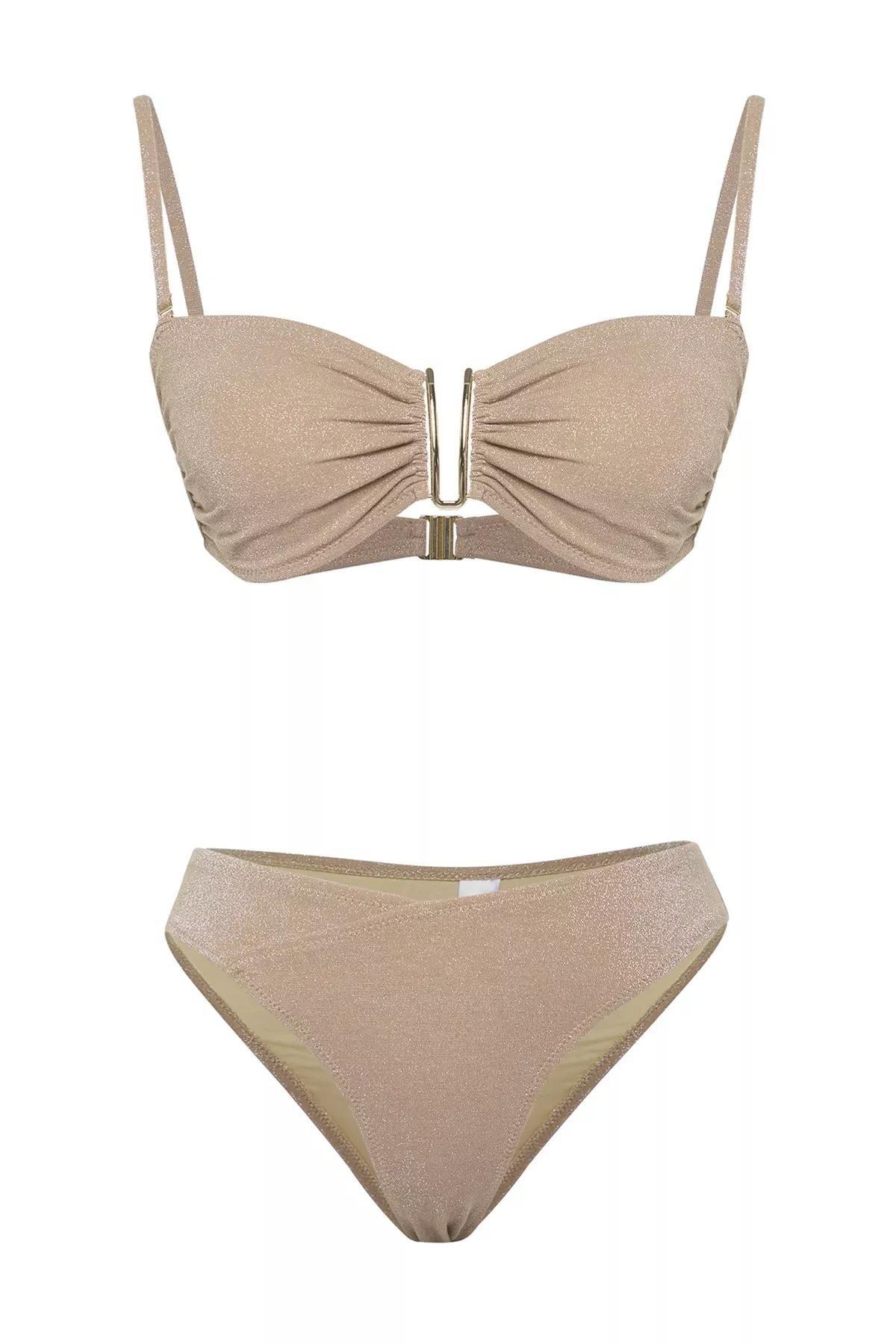 Brown Strapless Glittery Bikini Set, , large image number 4