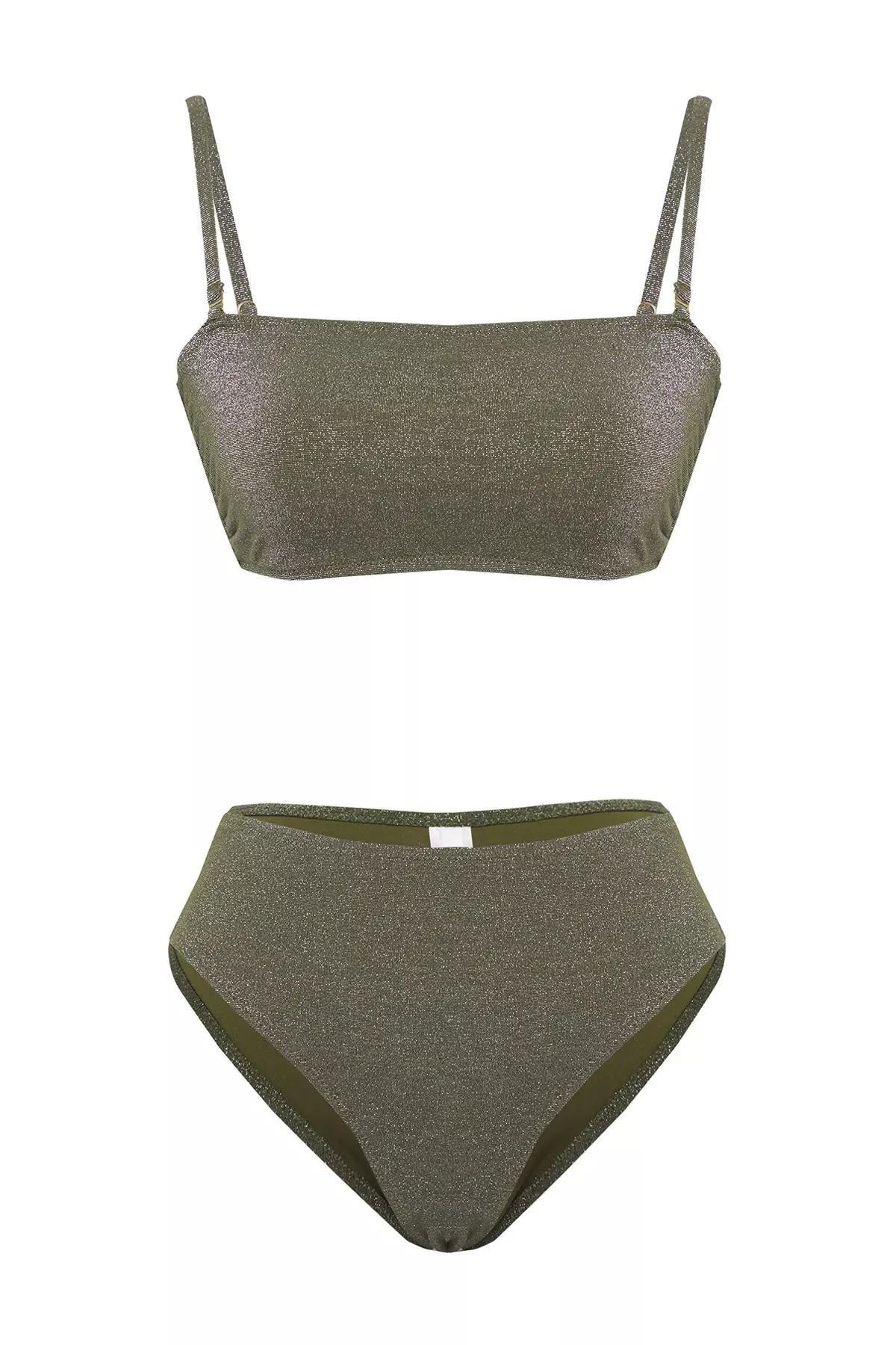 Khaki Strapless High Waist Bikini Set, C101_1754, large image number 4
