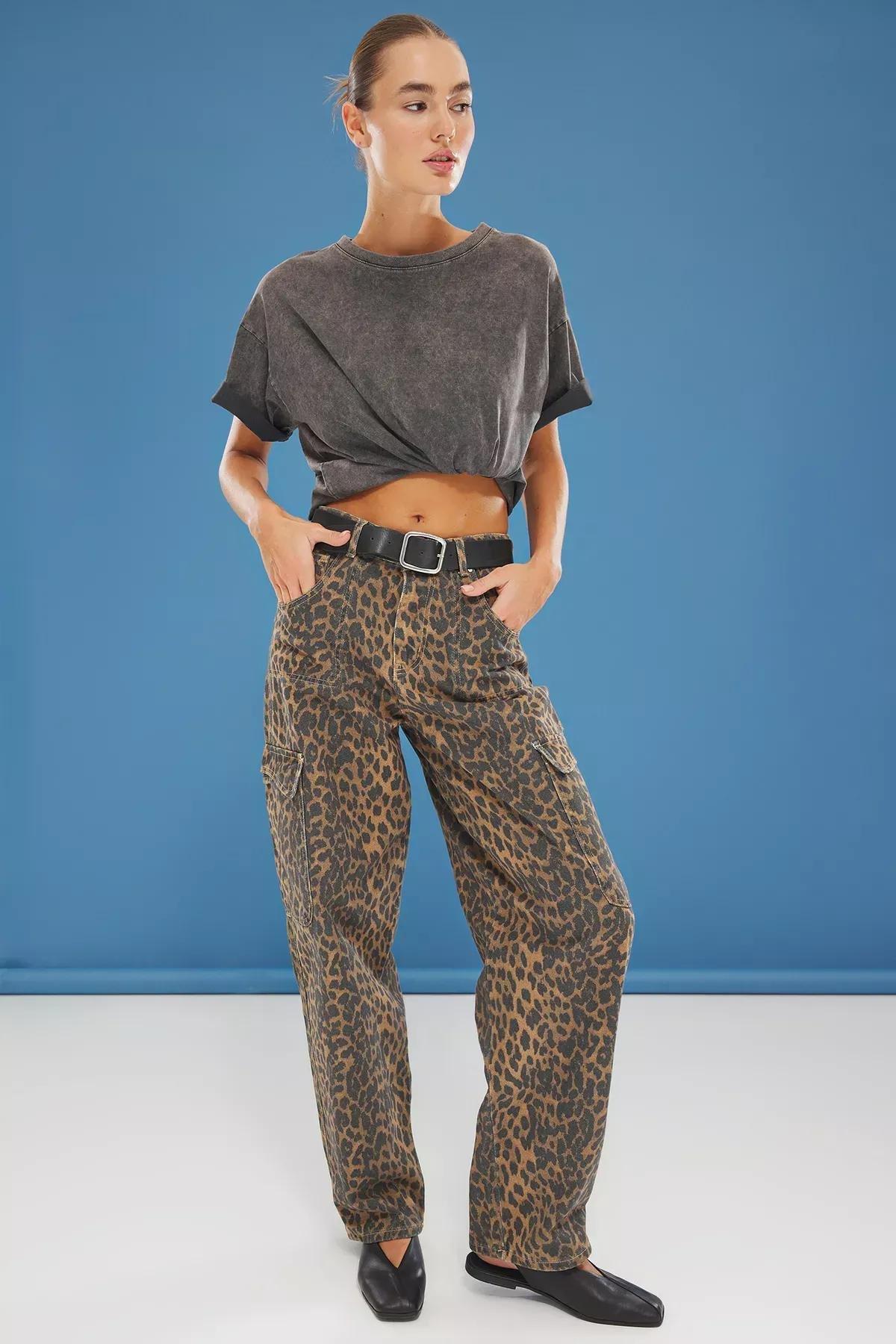 Brown Leopard Barrel Jeans, C101_7382, large image number 0