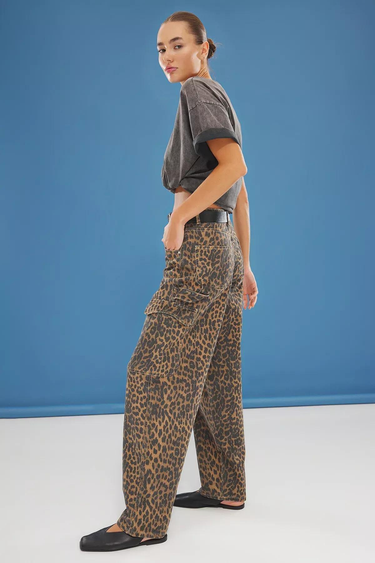 Brown Leopard Barrel Jeans, C101_7382, large image number 1