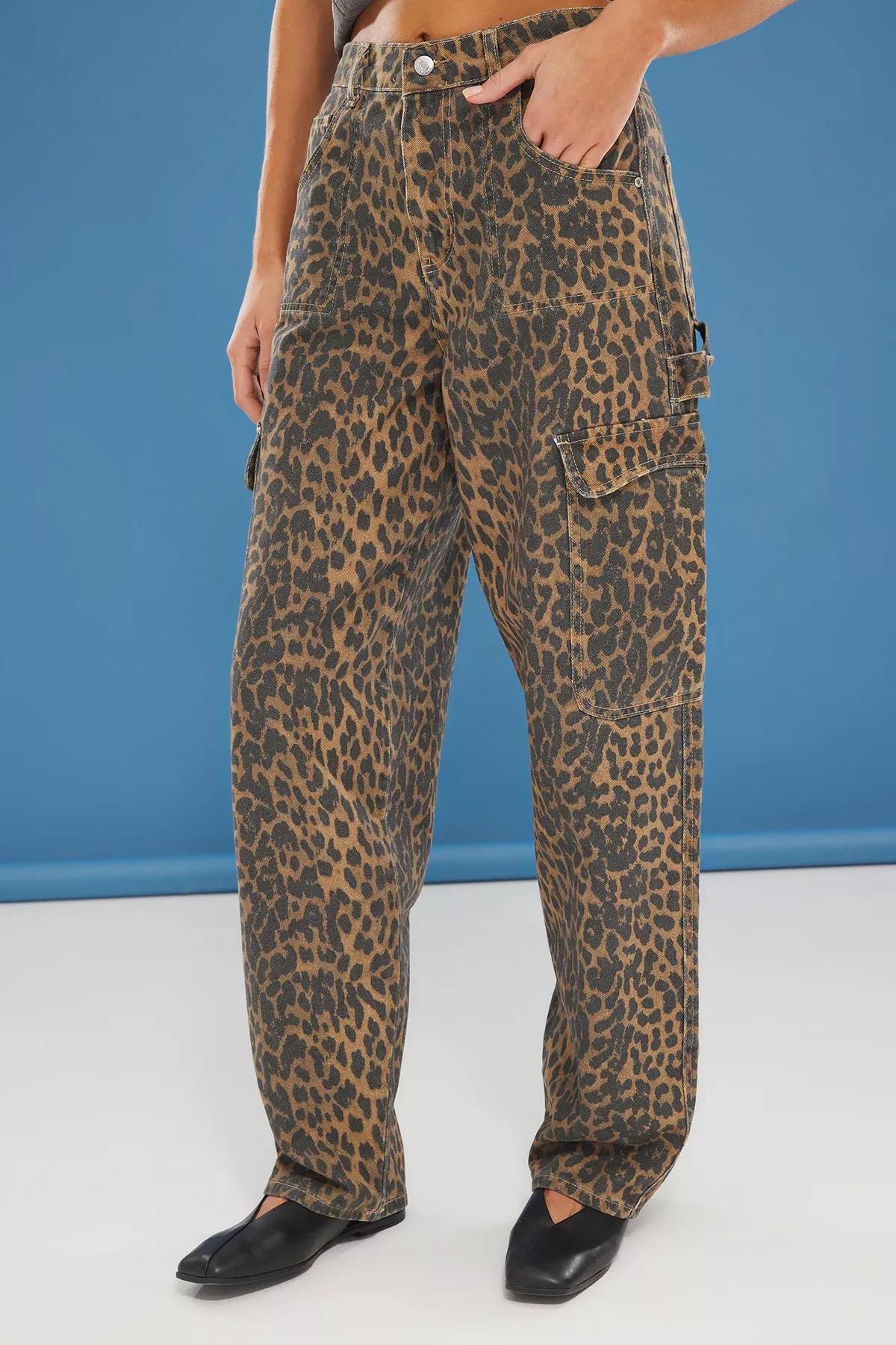 Brown Leopard Barrel Jeans, C101_7382, large image number 2