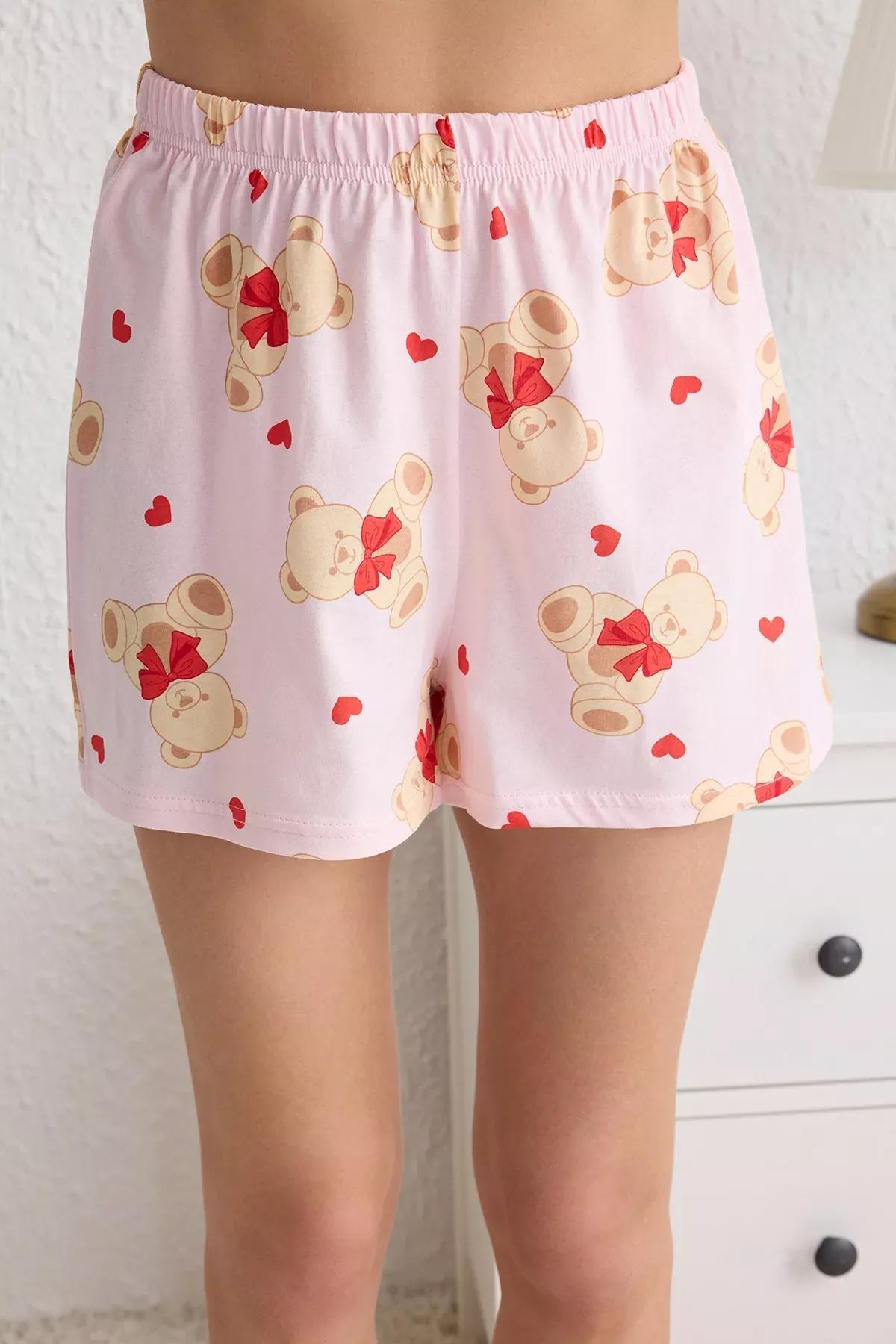 Pink-Multicolor Teddy Bear Heart Pajama Set, , large image number 4