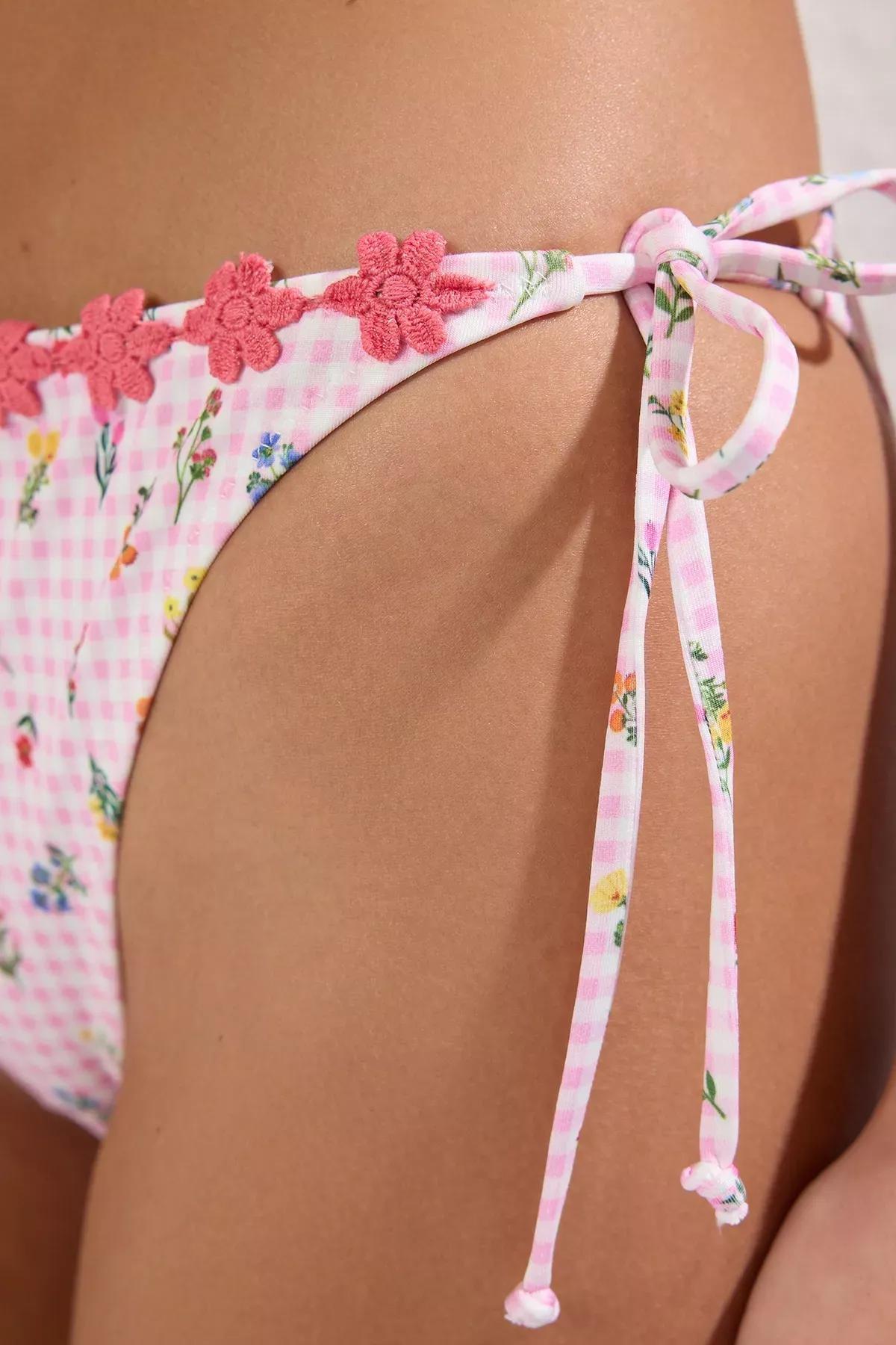 Pink Gingham Patterned Balconette Bikini, , large image number 2