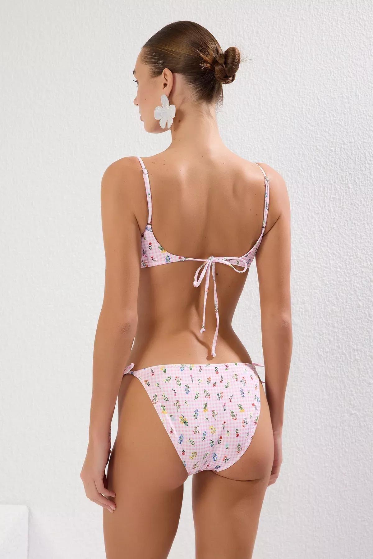 Pink Gingham Patterned Balconette Bikini, , large image number 3