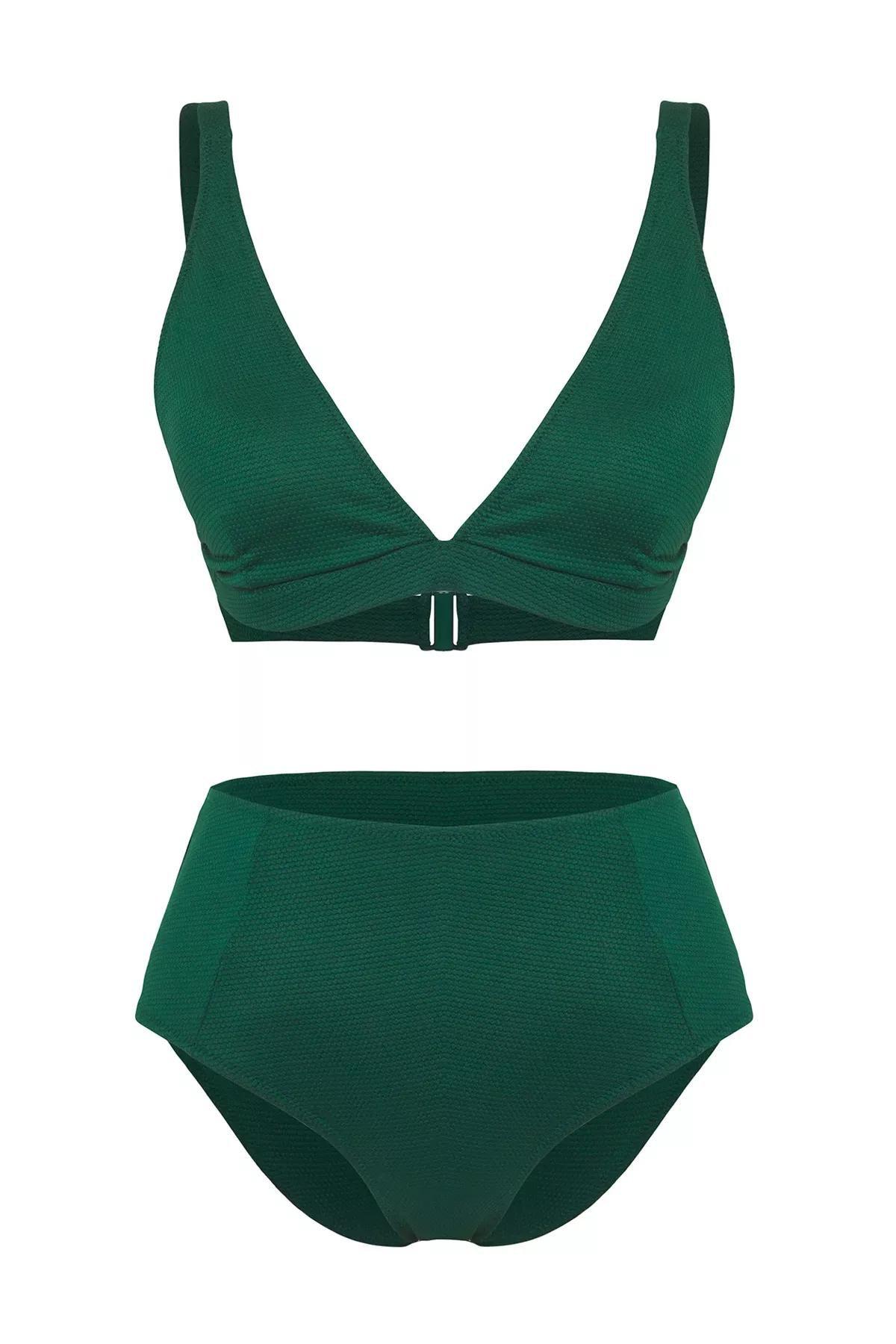 Green Triangle Textured Bikini Set, , large image number 4