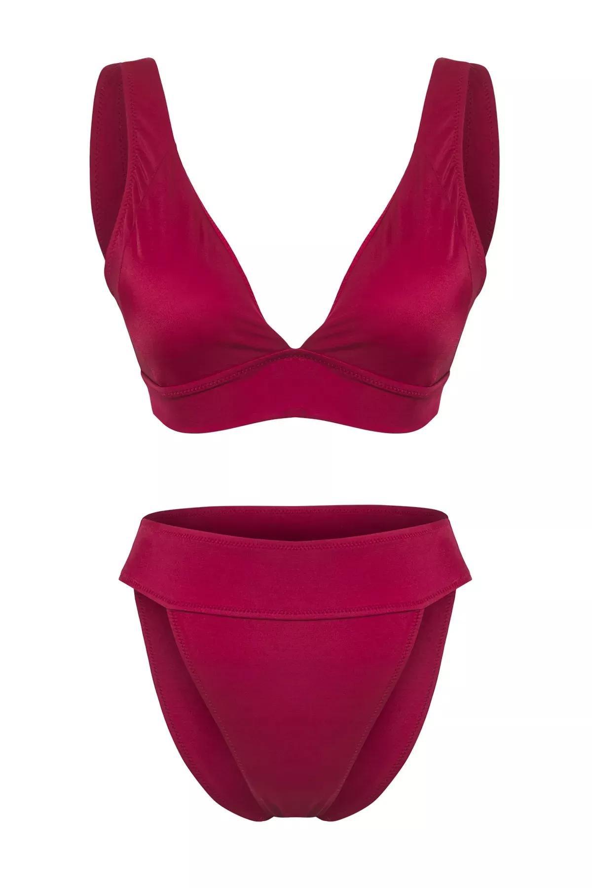 Burgundy Triangle High-Waist Brazilian Bikini Set, C101_6853, large image number 4