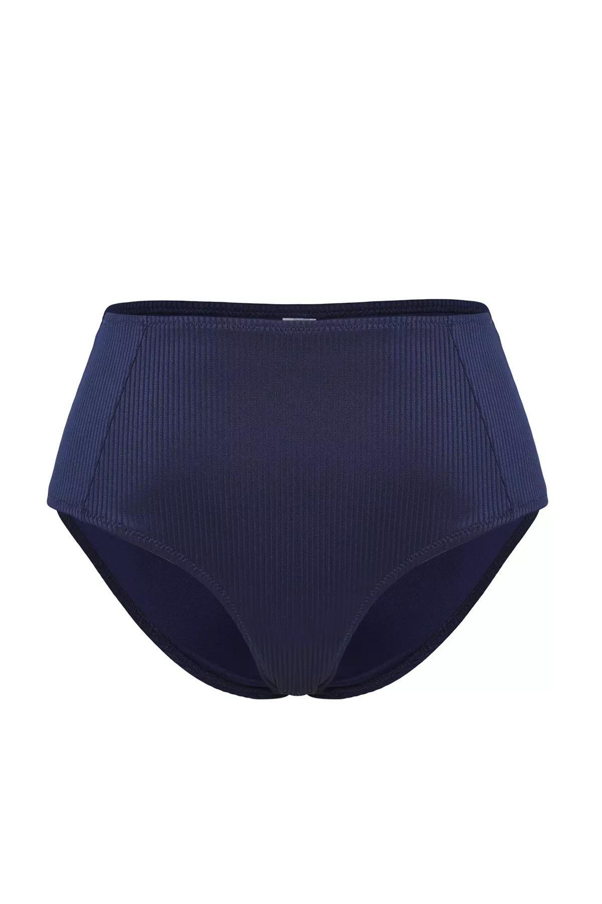 Navy High-Waist Textured Core Bikini Bottom, Navy blue, large image number 4
