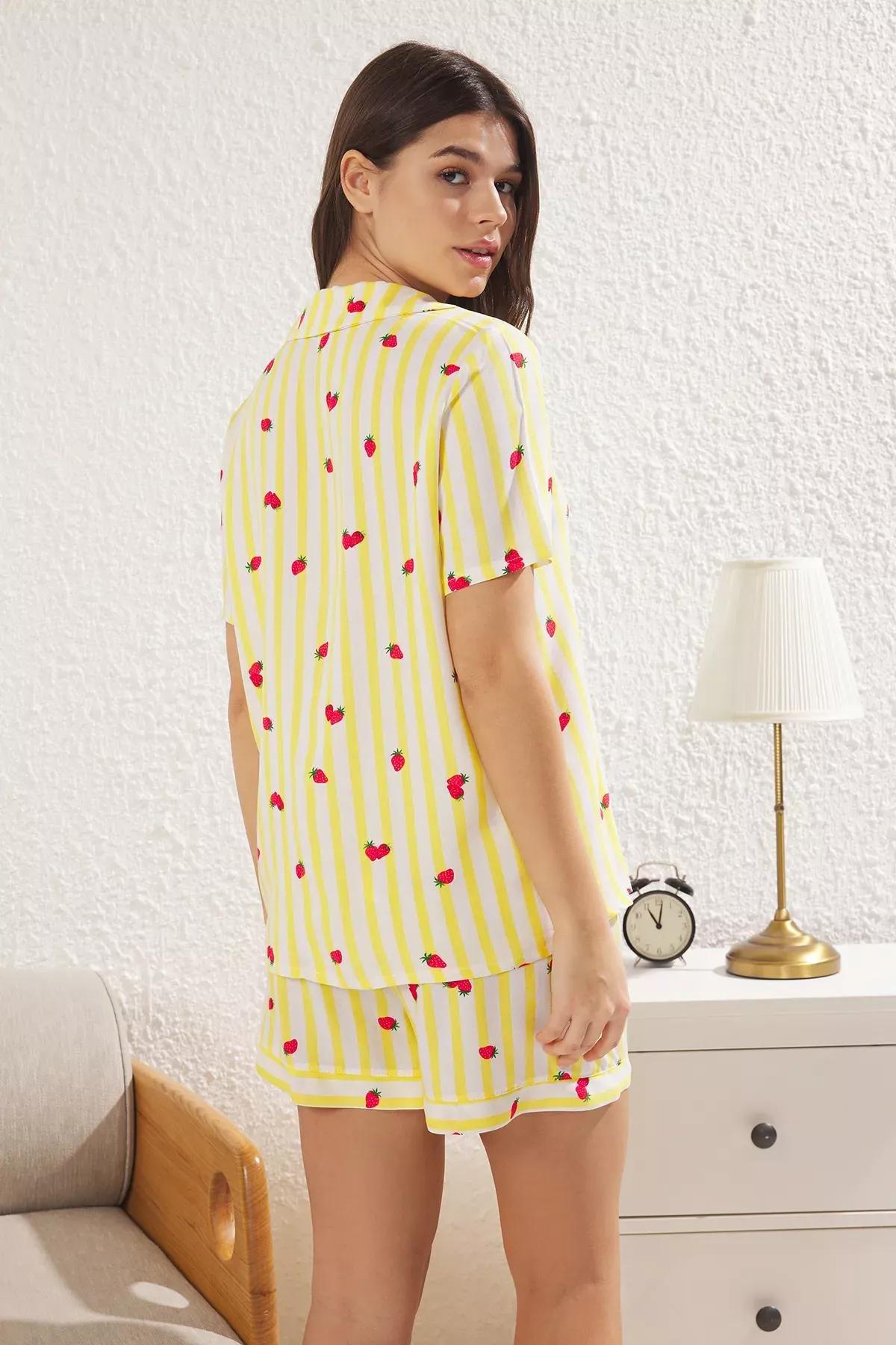 Yellow Striped Patterned Pyjamas Set, C101_7287, large image number 4