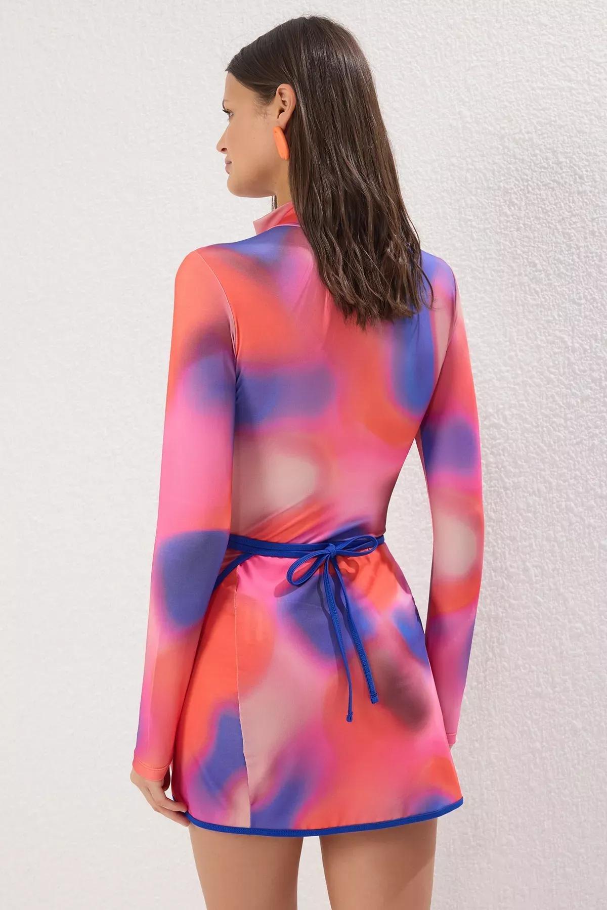 Pink Patterned Wraparound Dress, Purple-Multicolor, large image number 4