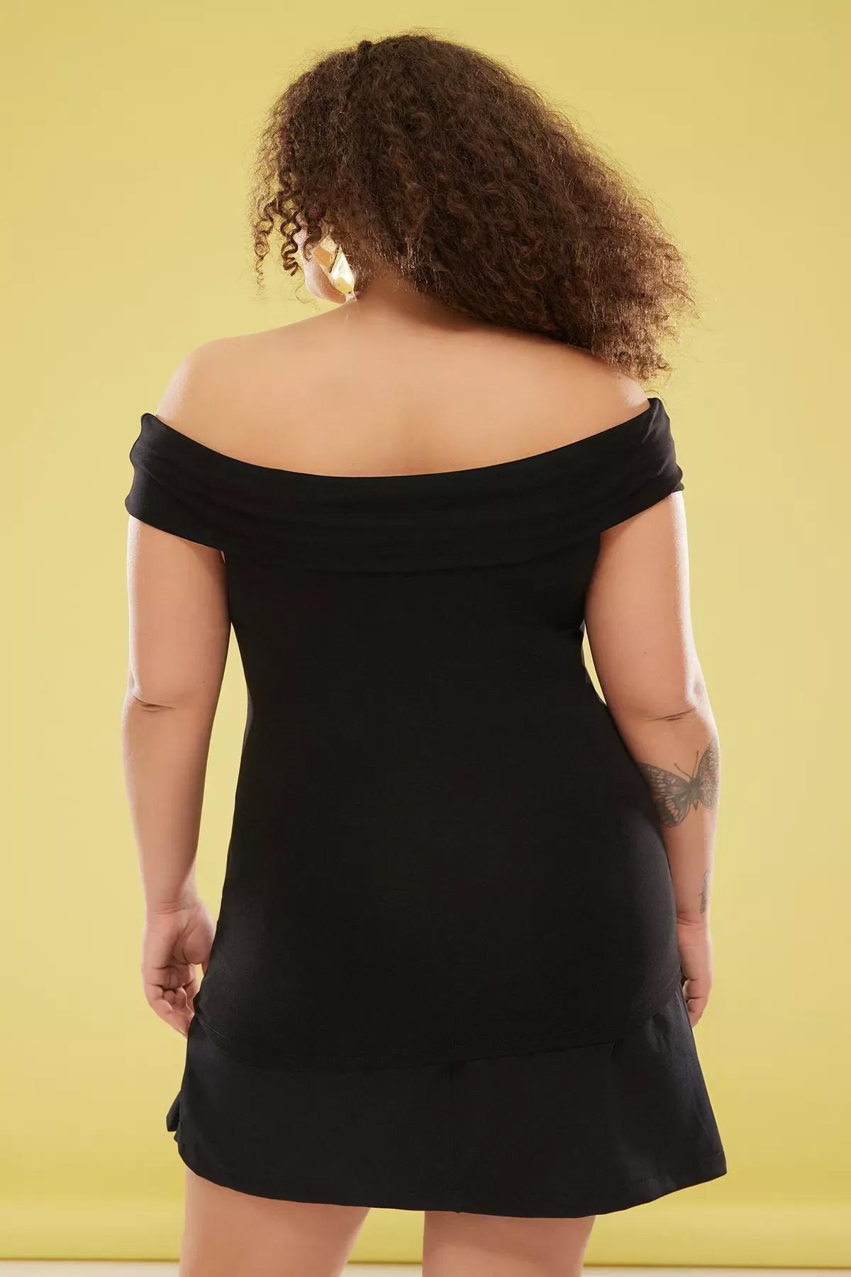 Black Carmen Collar Detailed Plus-Size  Blouse, , large image number 4